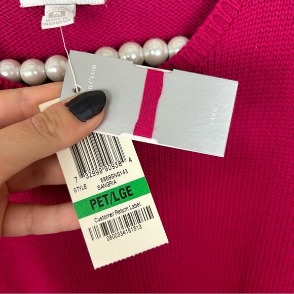 NWT Charter Club 100% Pima Cotton Fuchsia Pink Knit Sweater Size LP - Picture 5 of 6